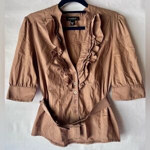 bebe Brown Ruffled Blouse